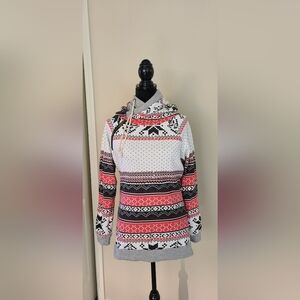 Women's Patterned Hoodie Sweater - Red, Black, and White